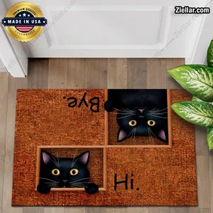 Felpudo de bienvenida de gato con foto personalizada diseño de hola adiós para decoración de porche o entrada - Imagen 1 de 4