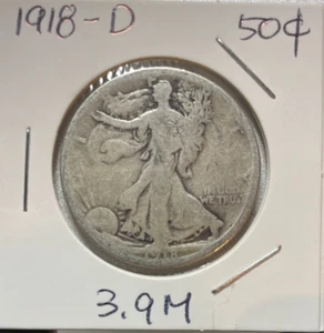 1918-D 50C Walking Liberty Silver Half Dollar - US Silver Coin - Picture 1 of 2