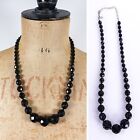 Retro M&S Black Glass Bead Graduated Necklace Art Deco Mourning French Jet Look