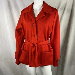 Ralph Originals 60s 70s long sleeve button-up spread collar top belted red sz XL - Picture 1 of 15