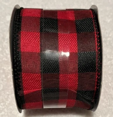 Celebrate It Wired Jumbo Ribbon 2 1/2" ×80 ft  Red & Black Plaid Christmas NEW - Image 1 of 2