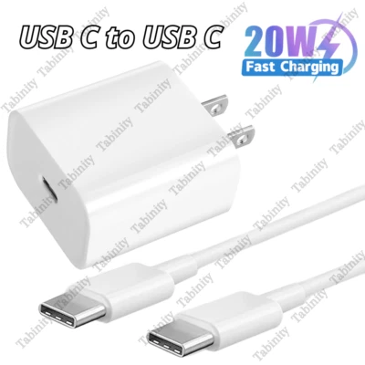 20W Type C Fast Charger Block Adapter USB C To USB C Cable For Android Samsung - Image 1 of 4