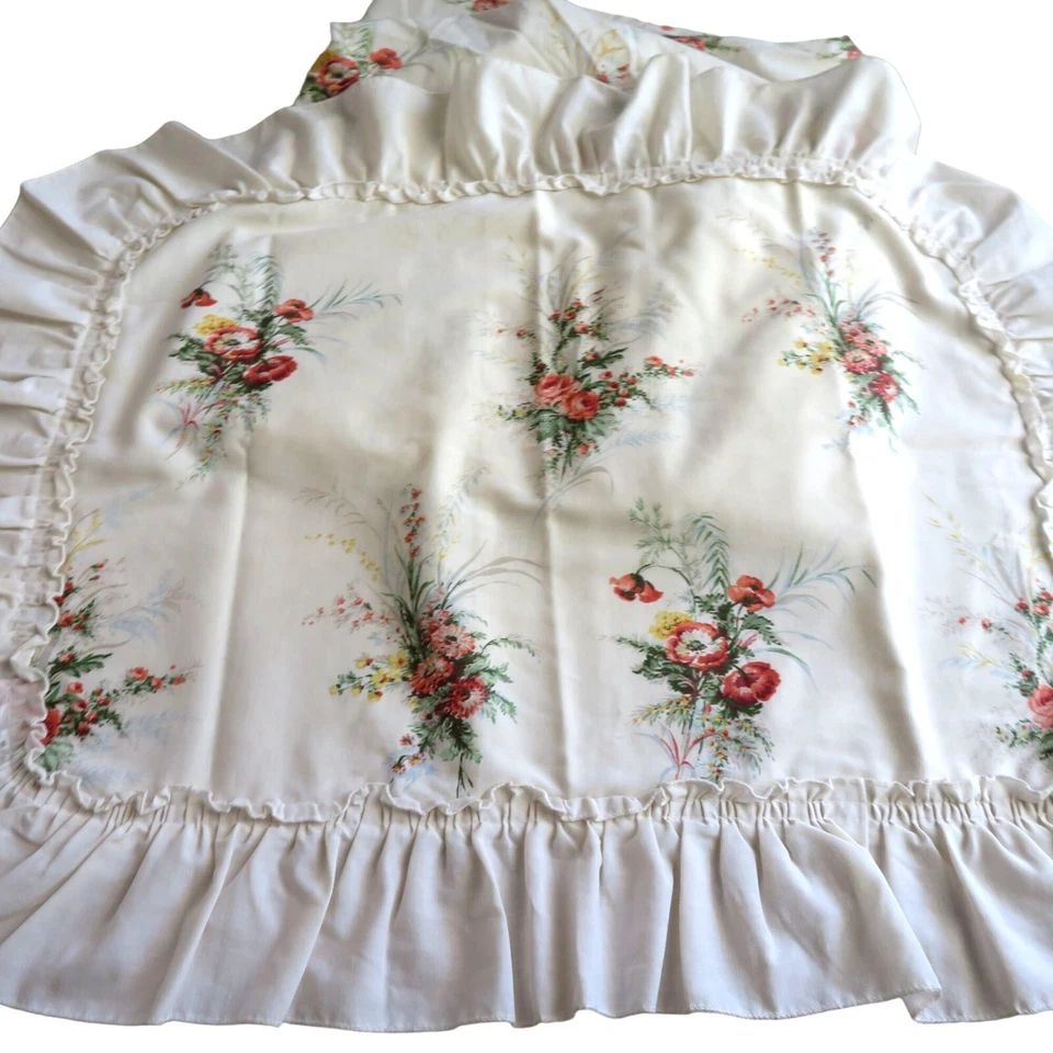 Sears Twin Fitted Sheet 1 Standard Pillow Sham Beige Floral Ruffled Vintage - Image 1 of 4