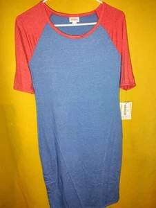 Lularoe Julia Women's Pullover Dress Sz Small  NWT Blue Red Sleeve Baseball New - Picture 1 of 5