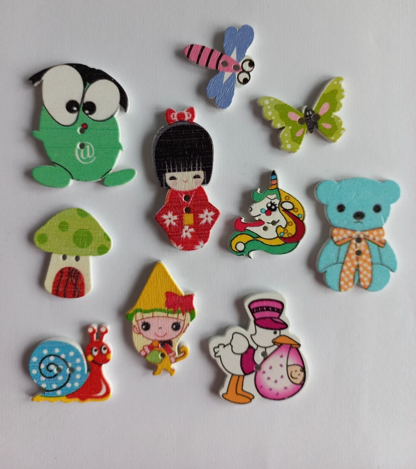 Knöpfe Kinder-Tiermotivknöpfe bunt Mischung Holz Konvolut Basteln - Bild 1 von 1