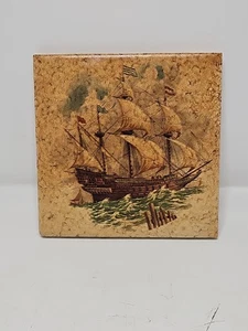 Antique Sailing Ship Tile Dutch english trivet Sailing Ship 4-1/4" - Picture 1 of 2