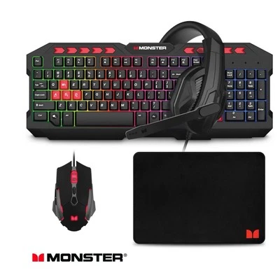 Monster Campaign Gaming Keyboard Mouse Headset 4 Piece BUNDLE New - Image 1 of 4