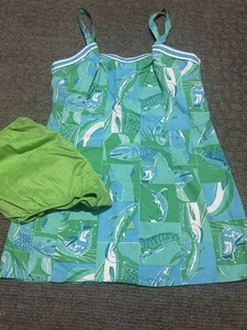 Lilly Pulitzer Shift Dress Green Blue Fish Print Women's Size 16 - Picture 1 of 5