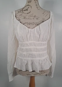 TOPSHOP Cottagecore Top Gitano Crepé Fruncido Cuello en V Manga Larga Blanco Nuevo con Etiquetas Reino Unido 18 - Imagen 1 de 18
