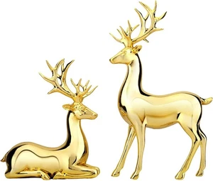 2 Piezas Estatuillas de Reno de Navidad Resina Sentado y De Pie Estatuas Alce Dorado - Imagen 1 de 7