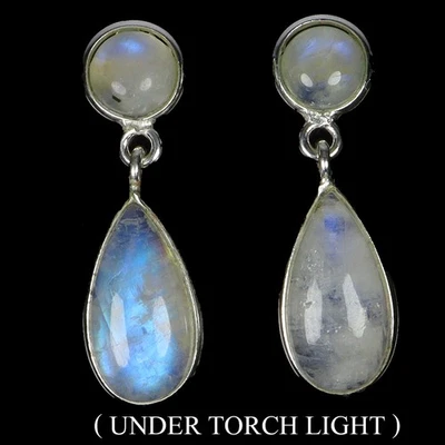 Black Friday 925 Silver Earrings Pear Moonstone 14x7mm Natural Gemstone Jewelry - Image 1 of 4