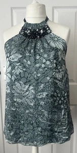 BNWT RIVER ISLAND HALTER-NECK TOP SIZE 14 SILK BLEND JEWELLED NECKLINE £29.99 - Picture 1 of 12