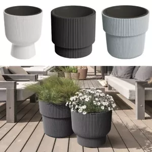 Blumentopf Blumenkübel Pflanzentopf mit Einsatz Gerillt Rippen-Design Übertopf - Bild 1 von 4