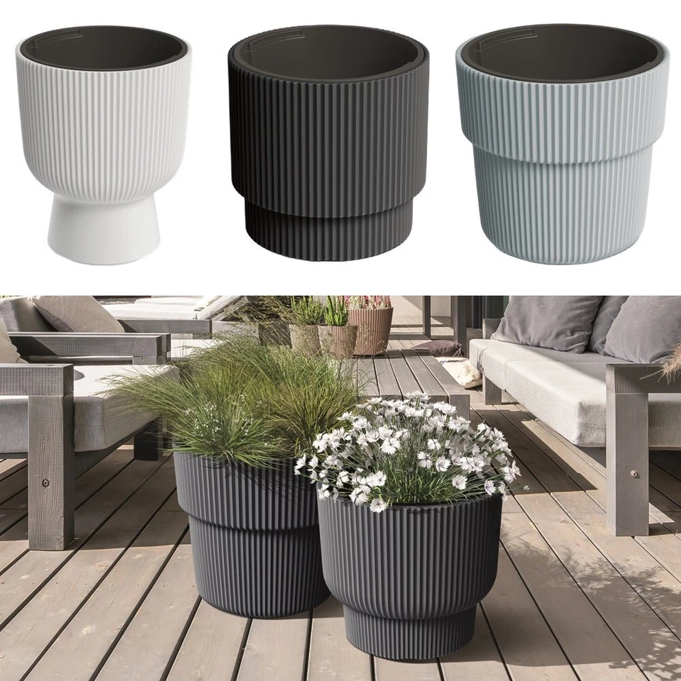 Blumentopf Blumenkübel Pflanzentopf mit Einsatz Gerillt Rippen-Design Übertopf - Bild 1 von 1