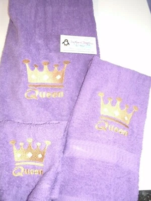 Queen Crown Personalized 3 Piece Bath Towel Set Your Color Choice  - Image 1 of 2