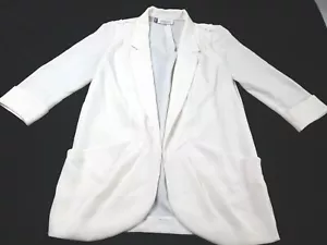 Jennifer Lopez Women’s Soft Ivory Midi Open Cardigan Suit Blazer Size S pocket - Picture 1 of 12