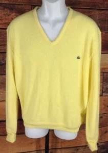 Vintage IZOD Lacoste ~ L Large ~ gelb Acryl V-Ausschnitt Pullover Krokodil Logo - Bild 1 von 6