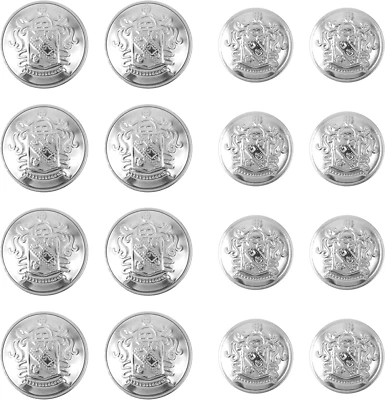 16 PCS Metal Blazer Button Set - 2 Sizes Silver Buttons, Replacement Jeans/Blaze - Image 1 of 4