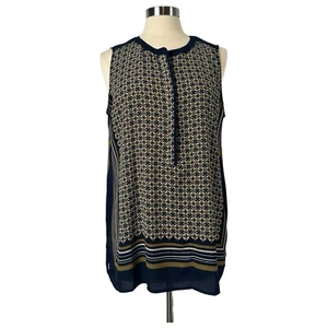 LOFT Blouse Womens Large Sleeveless Top TUNIC Geometric Floral Print Lagen Look - Picture 1 of 10