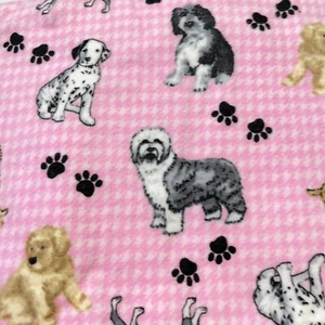 Dog Breeds Pink Flannel Fabric Dalmations Sheepdogs Boxers Spaniels Paws 36"x42" - Picture 1 of 7