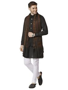 Mens Fine Wool Ikkat Design Kashmiri Stole Shawl Wrap Color Black and Grey