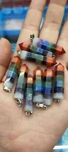 54pcs/lot Natural Stone 7 Chakra 10x32mm Pillar Pendants for Jewelry Making - Picture 1 of 1