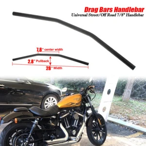 Motorcycle Drag Bars Gloss Black Steel Motorbike Handlebars 7/8" inch 22mm UK - Picture 1 of 6