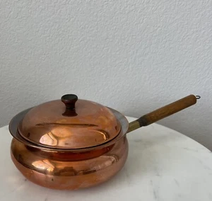 VTG Copper Plated Pot Wood Handel French County Farmhouse Decor Made in Portugal - Picture 1 of 12