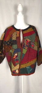 Womens Jacket Patchwork Christmas Folk Art to Wear Quilted Blazer Handmade L XL - Picture 1 of 12