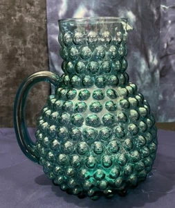 Aquamarine Hobnail Glass Pitcher Collectible Kowalskis Gift - Picture 1 of 8