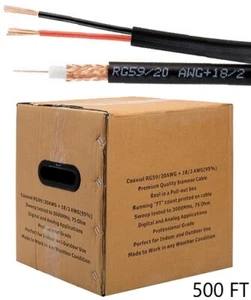 500ft 20AWG RG59+2DC 18/2 Siamese CCTV Camera Video & Power Cable Black PULL BOX - Picture 1 of 3