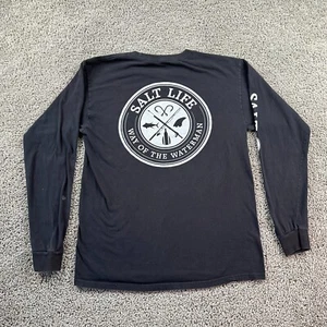 Salt Life Shirt Mens M Black White Way Of The Waterman Long Sleeve Thrashed FLAW - Picture 1 of 13