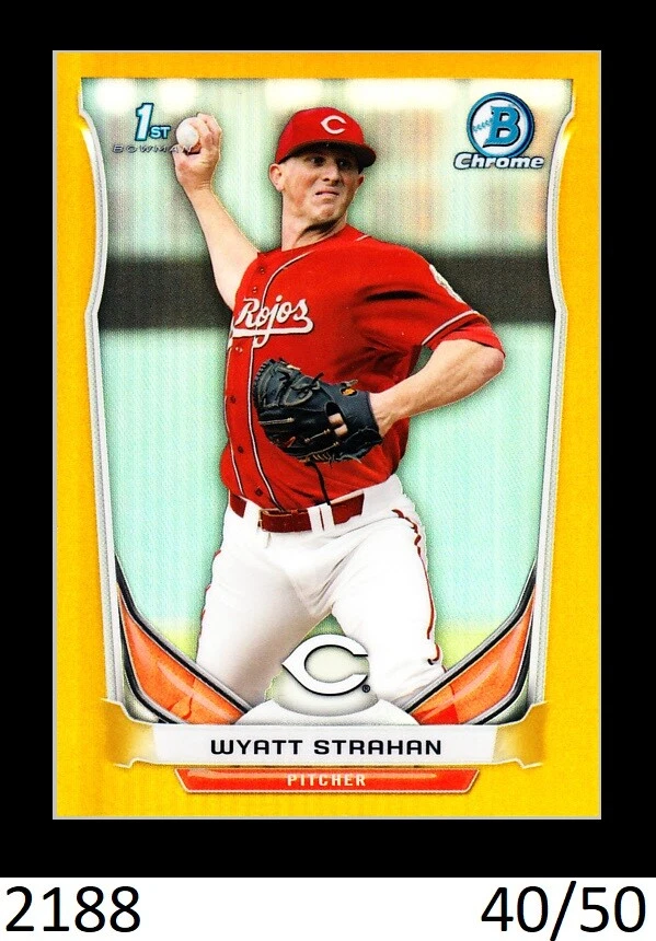 1-2014 BOWMAN CHROME DRAFT GOLD REFRACTOR WYATT STRAHAN REDS 40/50 - Image 1 of 1