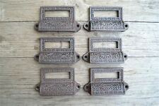 A pair of antique label frame cast iron drawer pull furniture handles ALR19