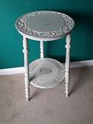 Carved plant / lamp table. Beautifully carved wooden shabby chic.