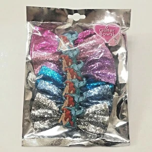 DISNEY Set Of 6 Little Mermaid Princess Glitter Hair Bows ( 4 in ) H-116 - Picture 1 of 10