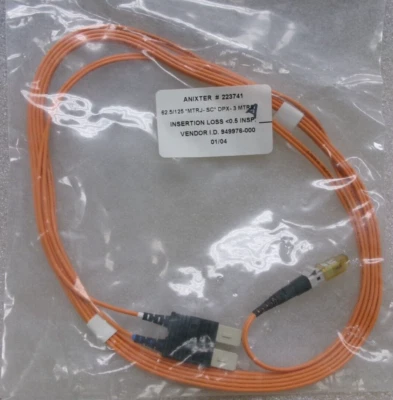 ANIXTER #223741 CORNING OPTICAL CABLE OM1 (62.5/125) MTRJ-SC DPX- 3 Meters #695A - Image 1 of 3