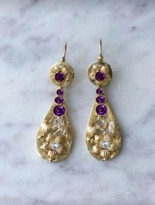 Flower&Leaf Design Textured Gold-Tone Dangle Vintage Earrings Ideal Gift  - Image 1 of 4