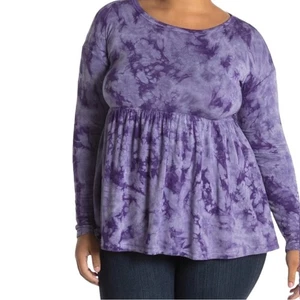 Baea Purple Tie Dye Long Sleeve Babydoll Shirt Women’s Size XL New With Tags - Picture 1 of 9