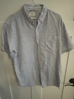 Weatherproof Vintage L  Linen Blue & White Tiny Horizontal Striped S/S Shirt - Image 1 of 4