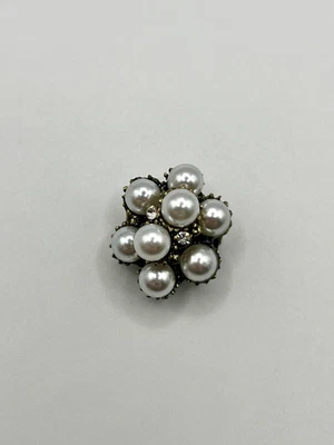 Faux Pearl Cluster Brooch Pin with Rhinestone Accents - Image 1 of 4