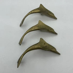 Set Solid Brass Dolphin Figurines Porpoise Paperweight Vintage Coastal Nautical - Picture 1 of 13