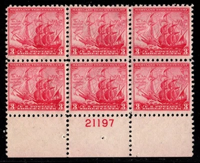 1934 Sc #736 - 3c Maryland Tercentenary Plate #21197 Block of 6 MH: SCV $6.25 - Image 1 of 2