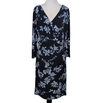 Vestido floral Lauren Ralph Lauren para mujer talla 12 azul marino cuello en V funda acanalada Foto 1 de 4