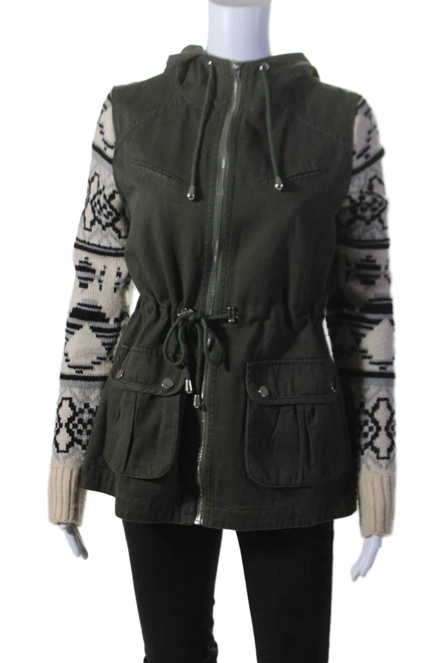 Chaqueta militar Fate para mujer de algodón con cremallera completa tejido con capucha verde talla L Foto 1 de 4