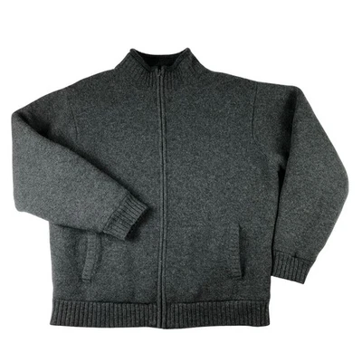 LL Bean 100% Lambswool Knit Mens XL Sherpa Fleece Lined Full Zip Sweater Jacket - Image 1 of 4