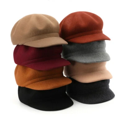 Women Adjustable Newsboy Hat French Wool Cap Retro Short Brim Cabbie Beret Hat - Image 1 of 4