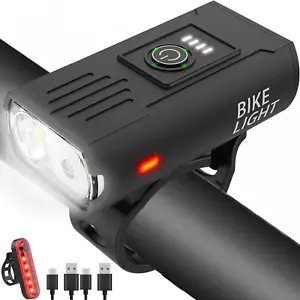 USB Rechargeable Bike Headlight & Tail Light Set, 6+4 Modes, Waterproof - Picture 1 of 12