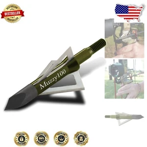 Durable 100 Grain 3-Blade Broadheads - Precision Arrows Pack of 6 for Archers - Picture 1 of 7