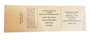 1968 Thurston High School Springfield OR Country Music Stars Show Ticket A1 - Picture 1 of 2